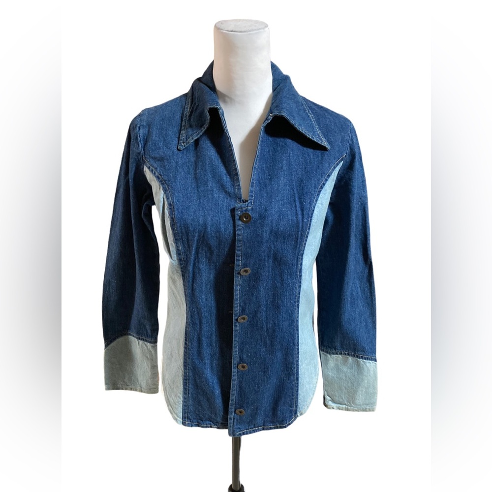 Two Tone Blue Denim Button Down Jacket. - image 4